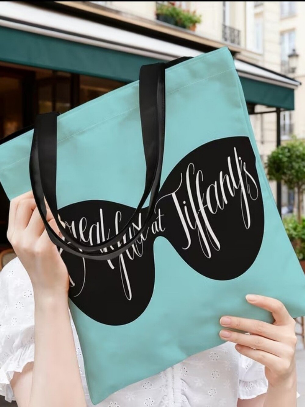 Fashion Inspired Breakfast At Tiffany's Blue Graphic Tote Bag Choose Your Print